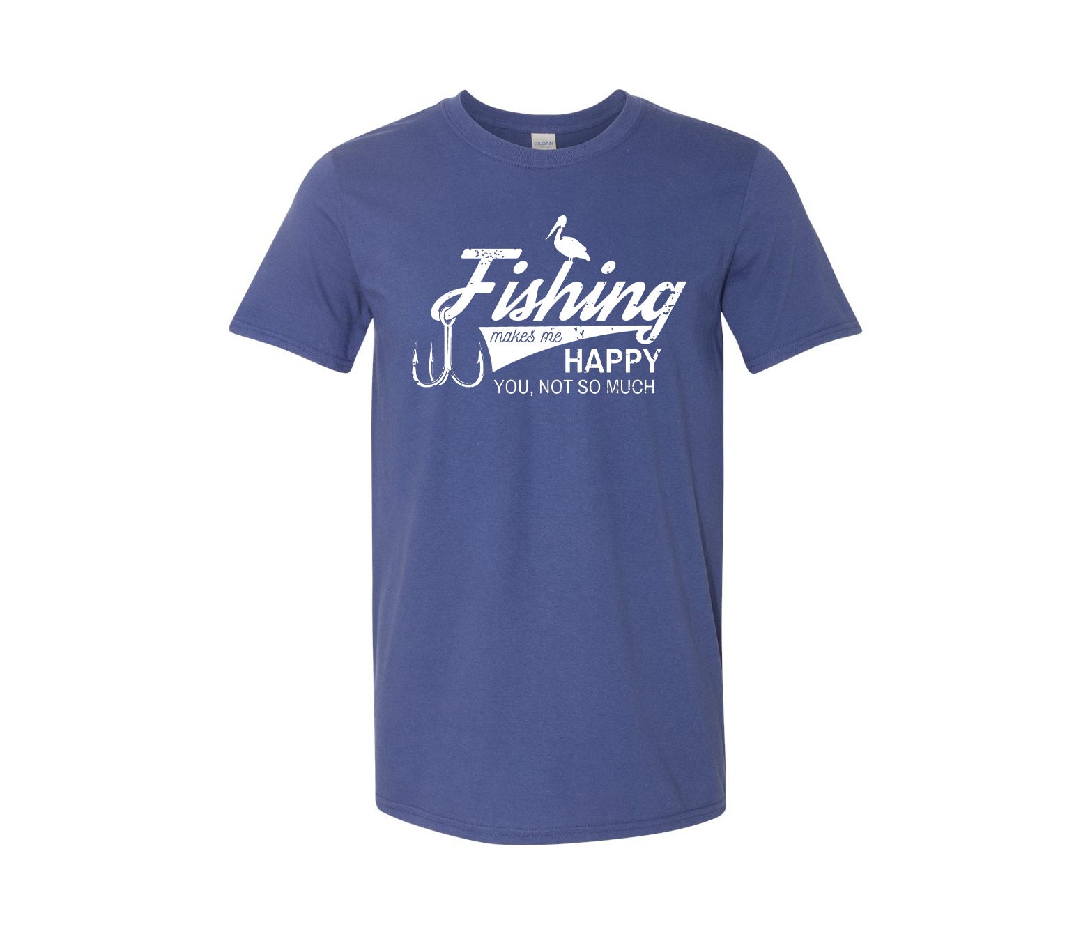 Fishing Makes Me Happy Short Sleeve T-Shirt (Heather Military/White, 3XL)