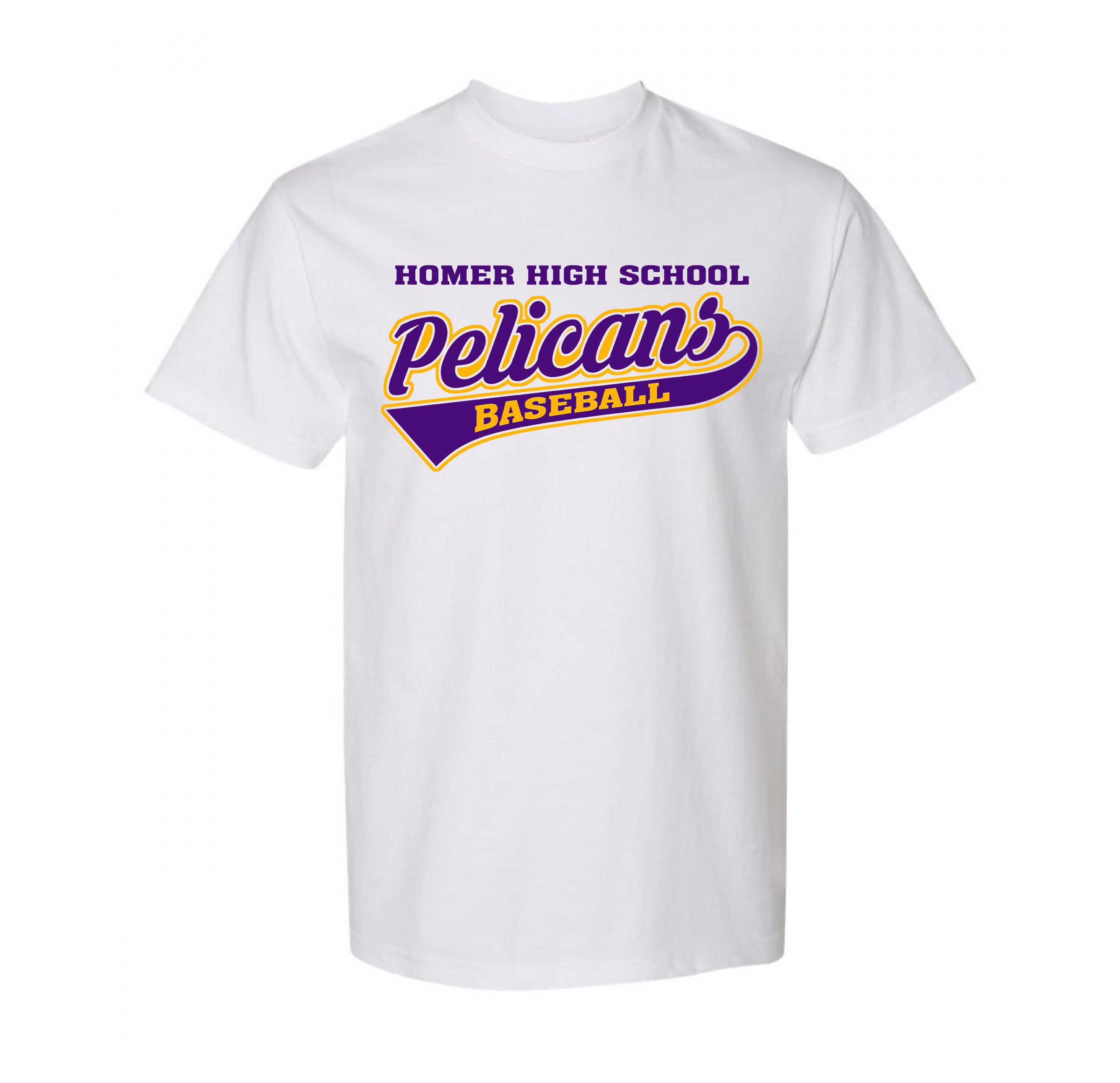 This is a Gildan short sleeve with our Homer Pelican's Baseball 2 design  printed on the front of the shirt.