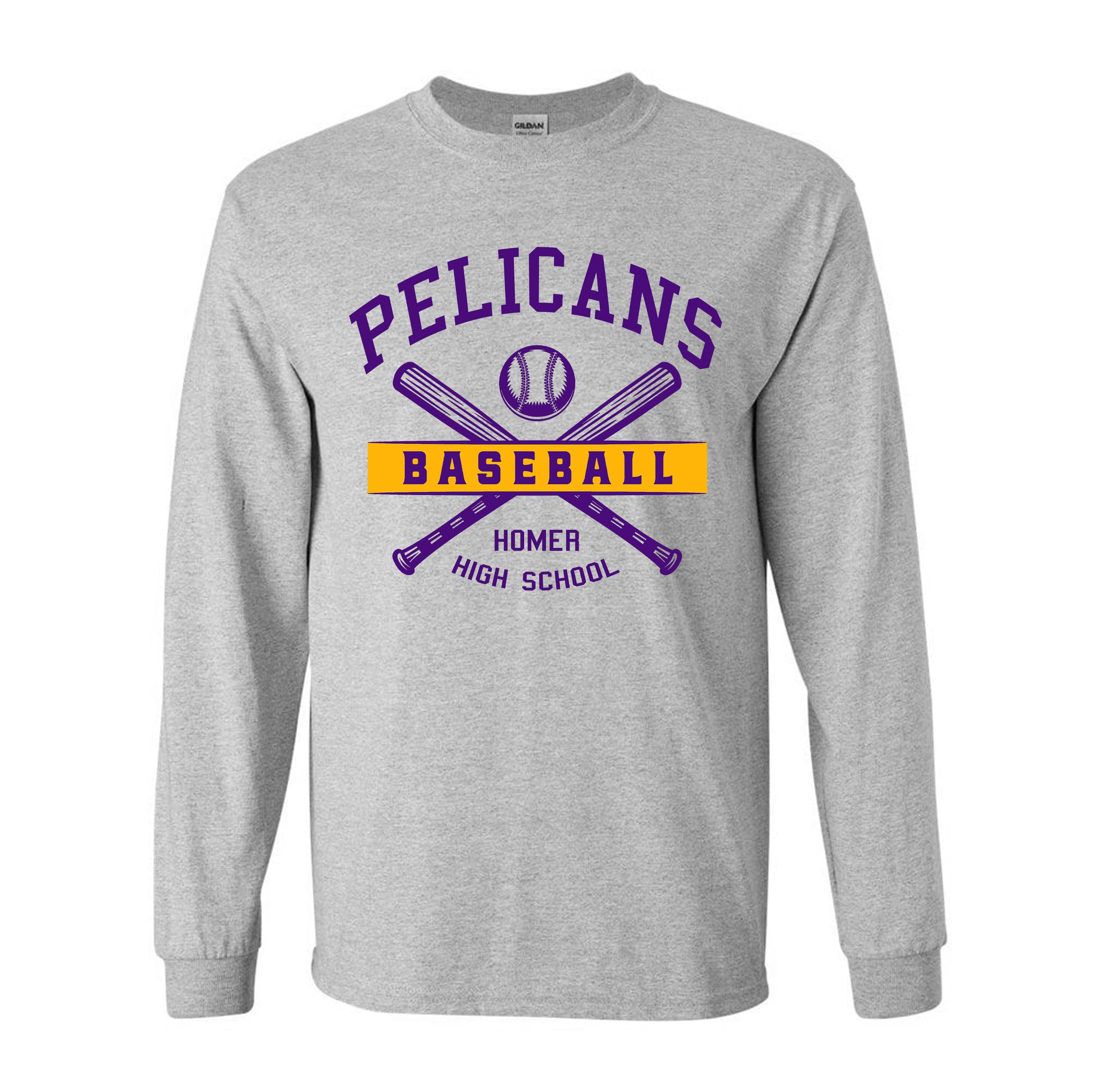 This is a Gildan hoodie with our Homer Pelican's Baseball design 1 printed  on the front of the hoodie.